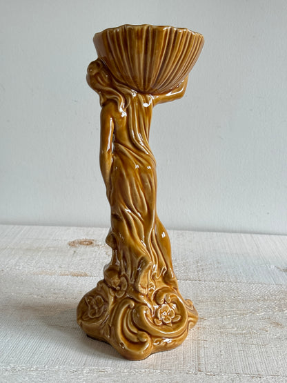 Beautiful Standing Woman Carrying Decorative Bowl Pottery Figurine - Art Deco Style