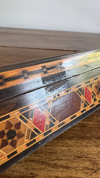 Vintage Inlay Box with Stunning Mother of Pearl Marquetry and Red Felt Inside