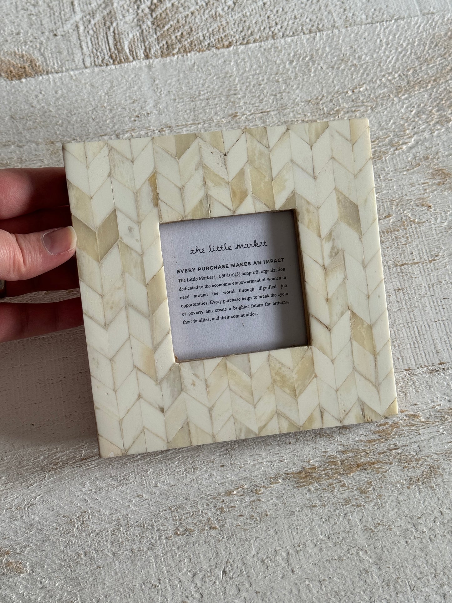 Little Market Inlay Bone Photo Frame with Herringbone Design