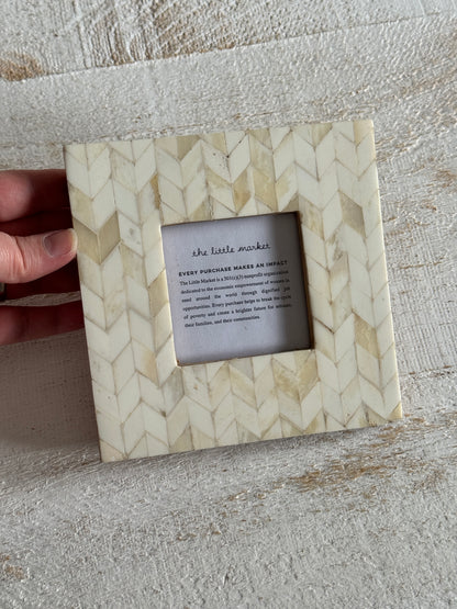 Little Market Inlay Bone Photo Frame with Herringbone Design