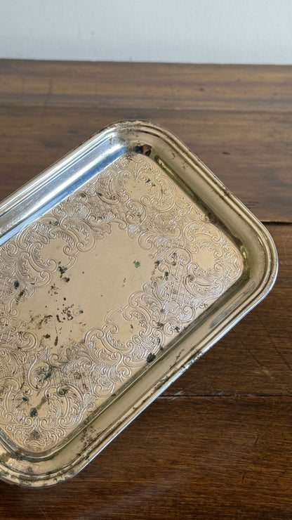 Small Rectangular Silver Trinket Dish Tarnish Spots - Made in Canada