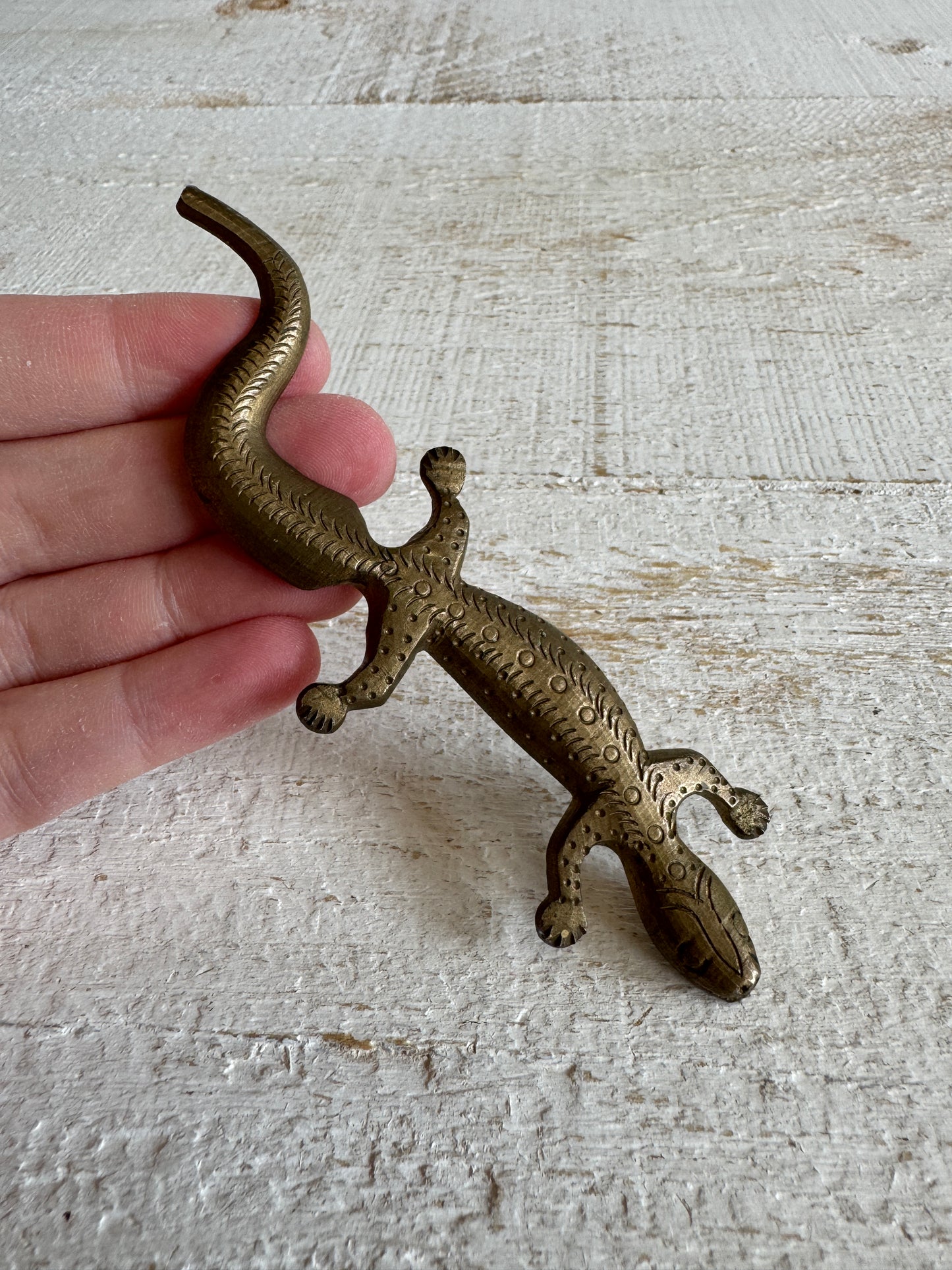 Miniature Flat Brass Lizard Figurine