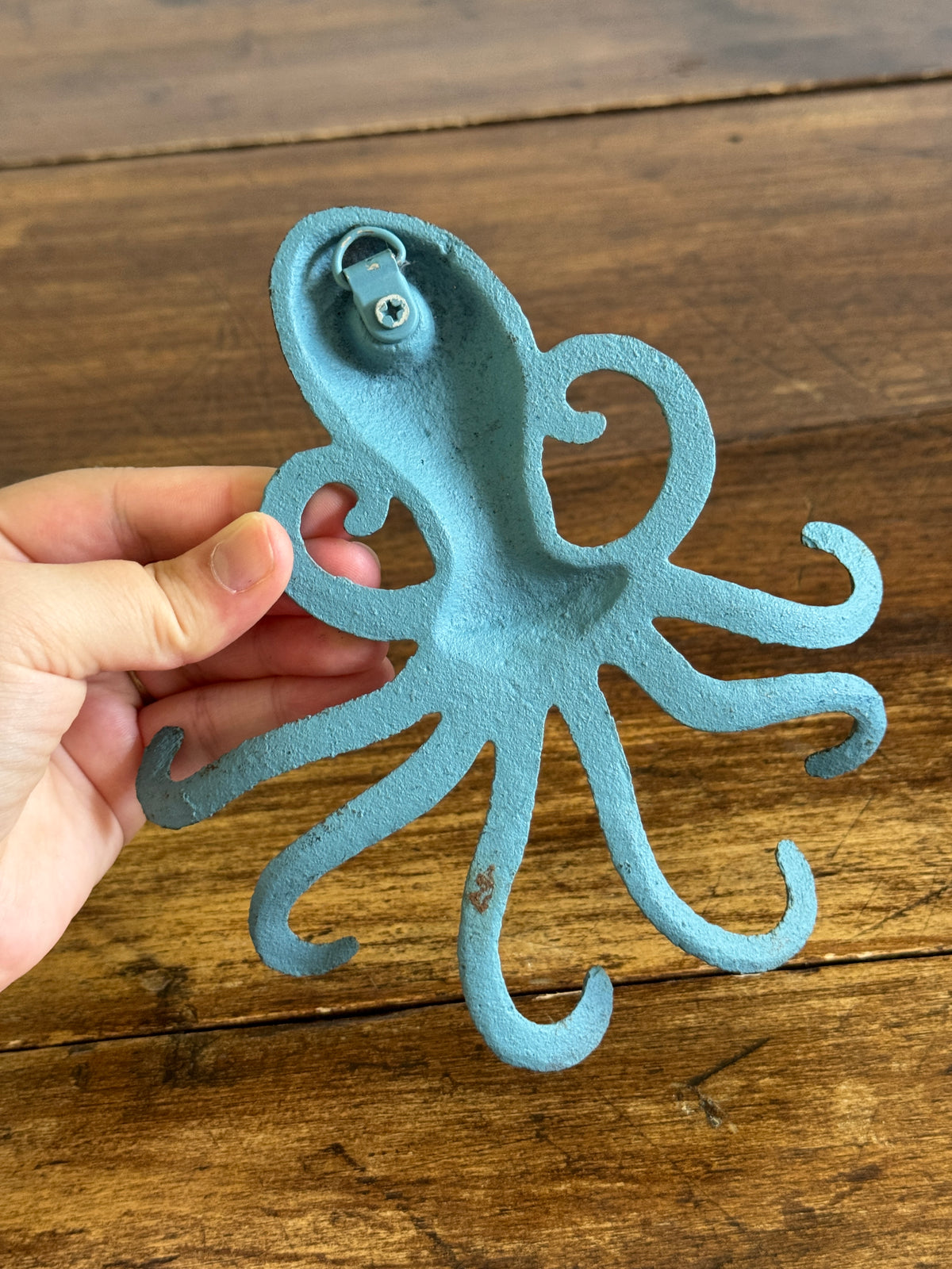 Blue Painted Metal Octopus Wall Hook