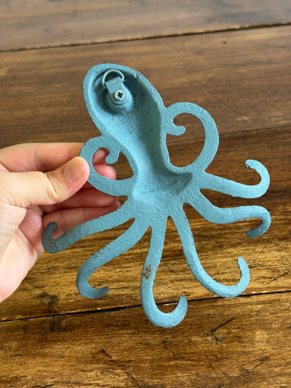 Blue Painted Metal Octopus Wall Hook