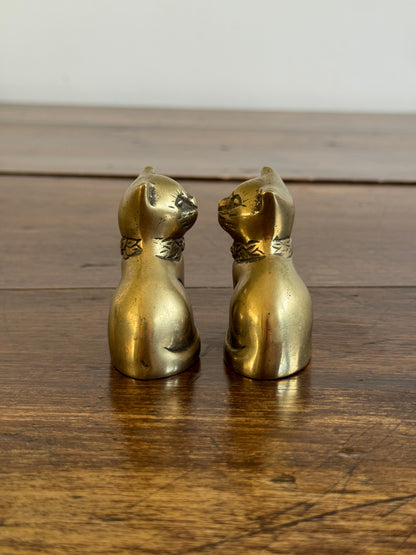 Vintage Pair of Small Cat Statues - Vintage Brass Cat Figurines
