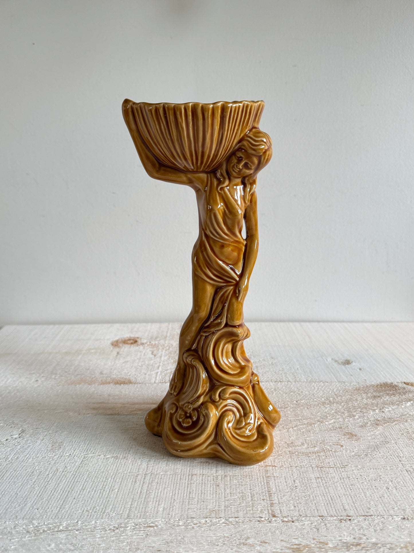 Beautiful Standing Woman Carrying Decorative Bowl Pottery Figurine - Art Deco Style