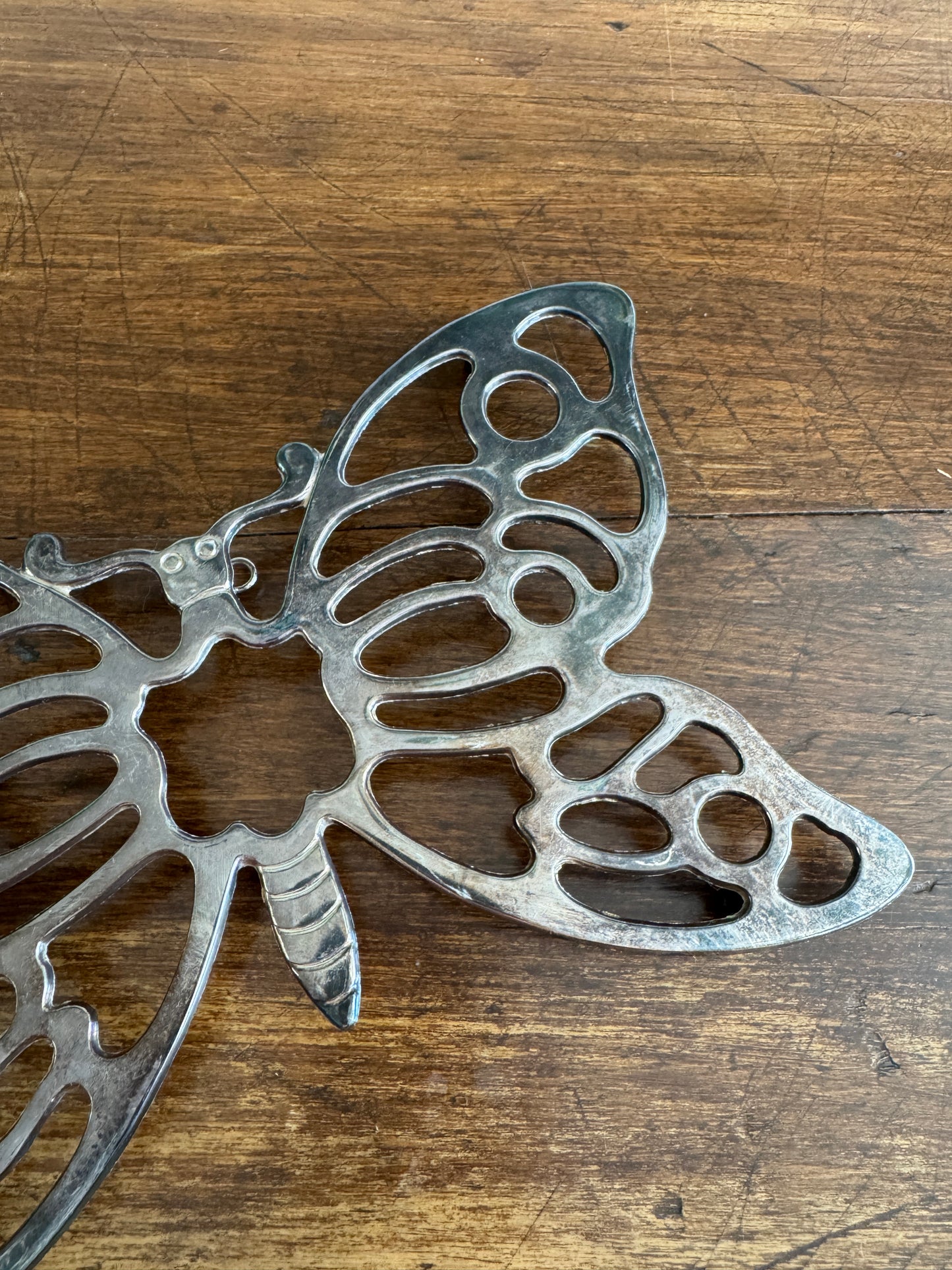 Vintage Silver Tone Metal Butterfly Trivet - Made in Italy