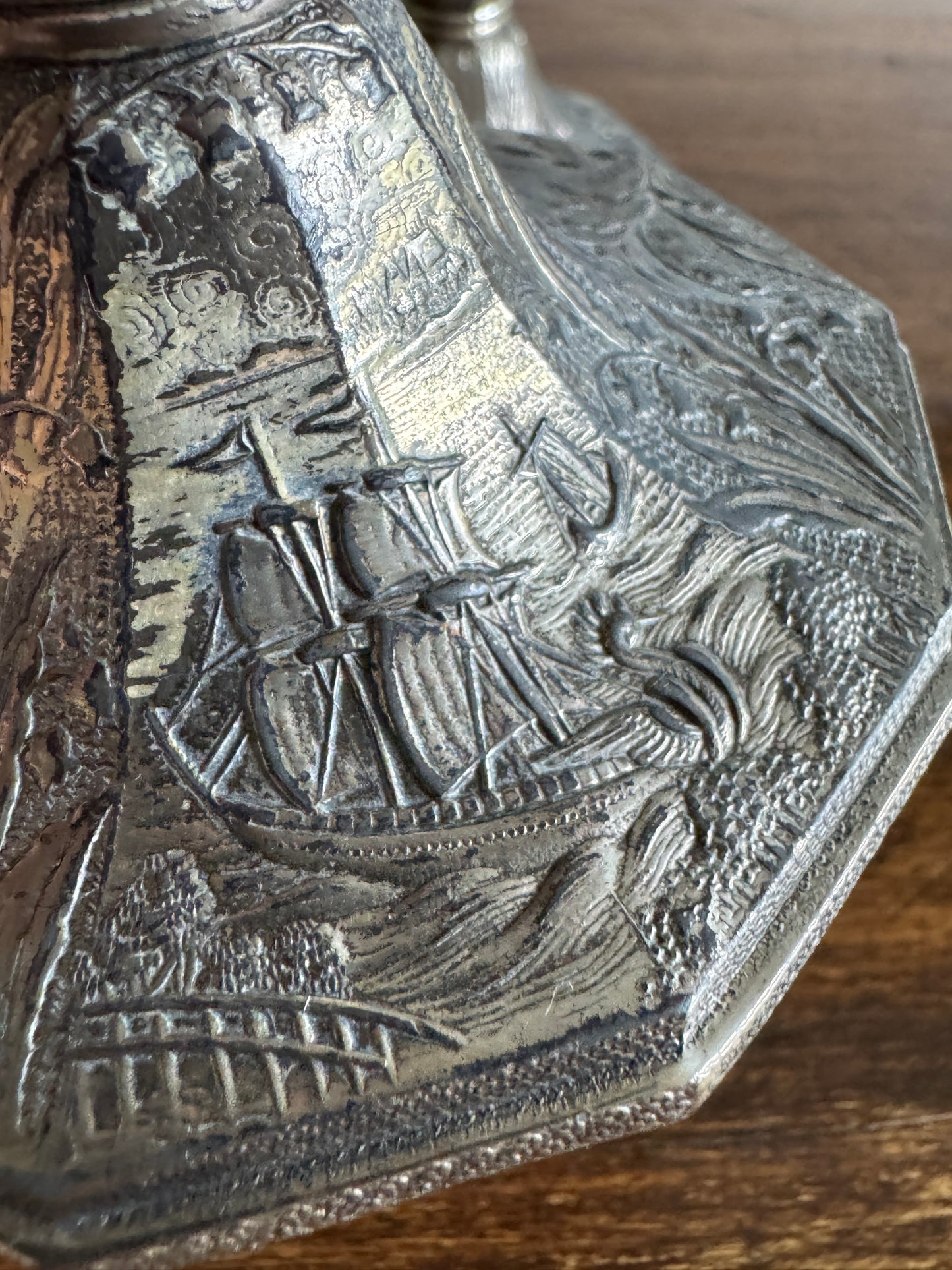 Pair of Etched Silver-Tone Repousse Candle Holders