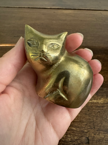 Chubby Brass Cat - Small Rounded Brass Cat Figurine