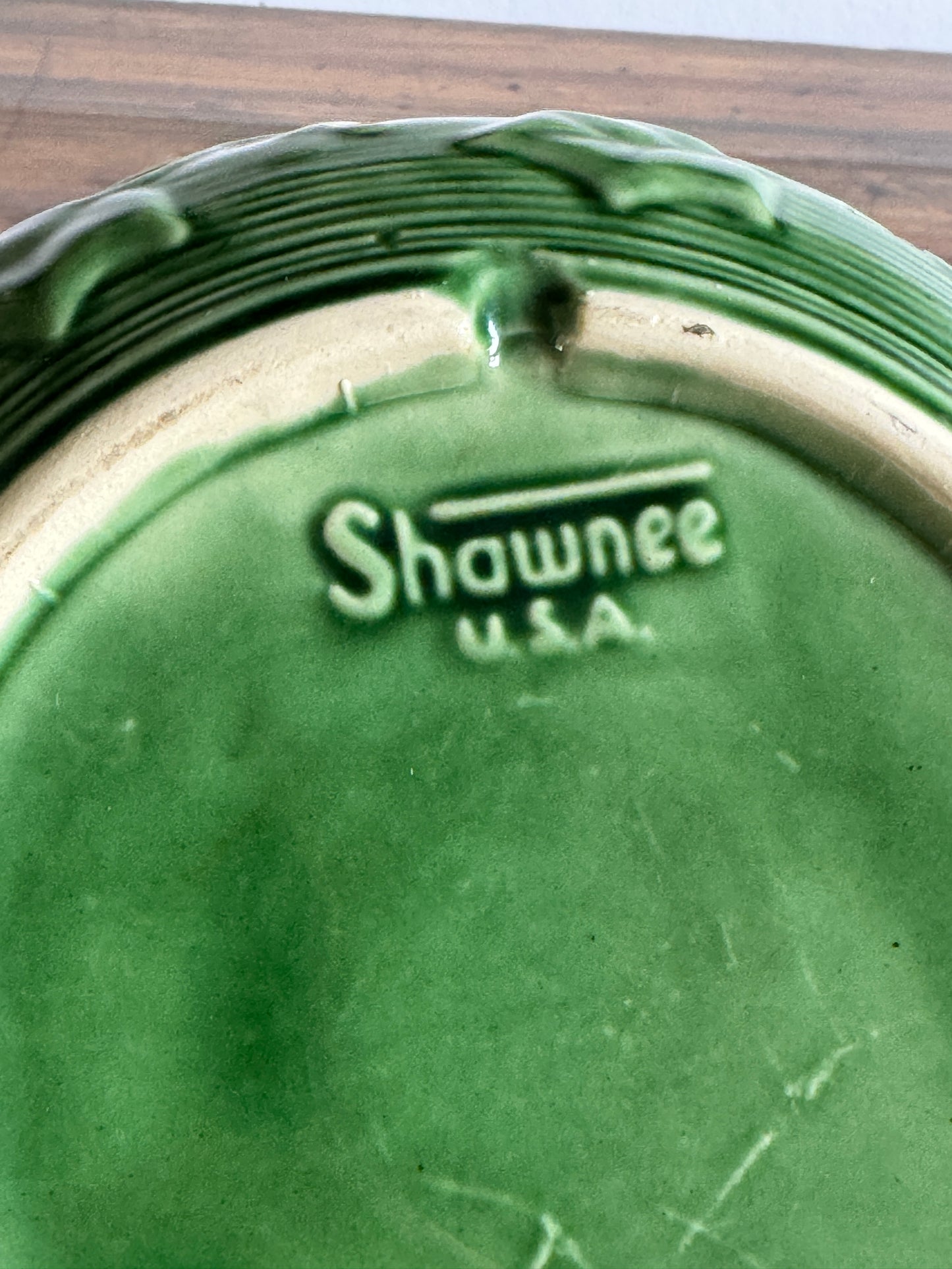 Vintage Shawnee Pottery Shallow Bowl with Ivy Leaf Print