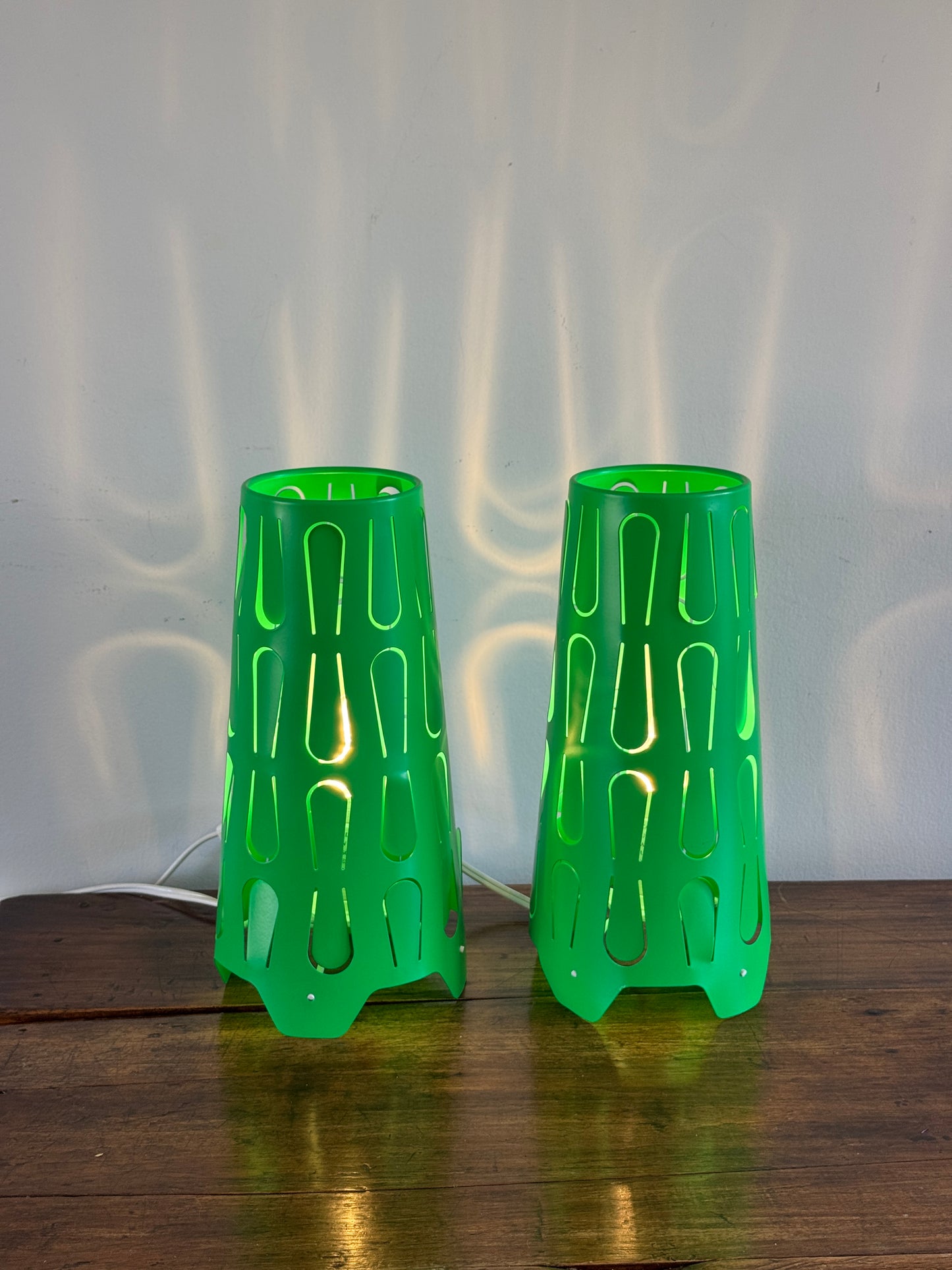 Pair of Vintage IKEA Lamps - Kajuta Retro Green Metal Cut Out Design Table Lamps