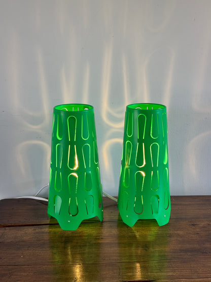 Pair of Vintage IKEA Lamps - Kajuta Retro Green Metal Cut Out Design Table Lamps