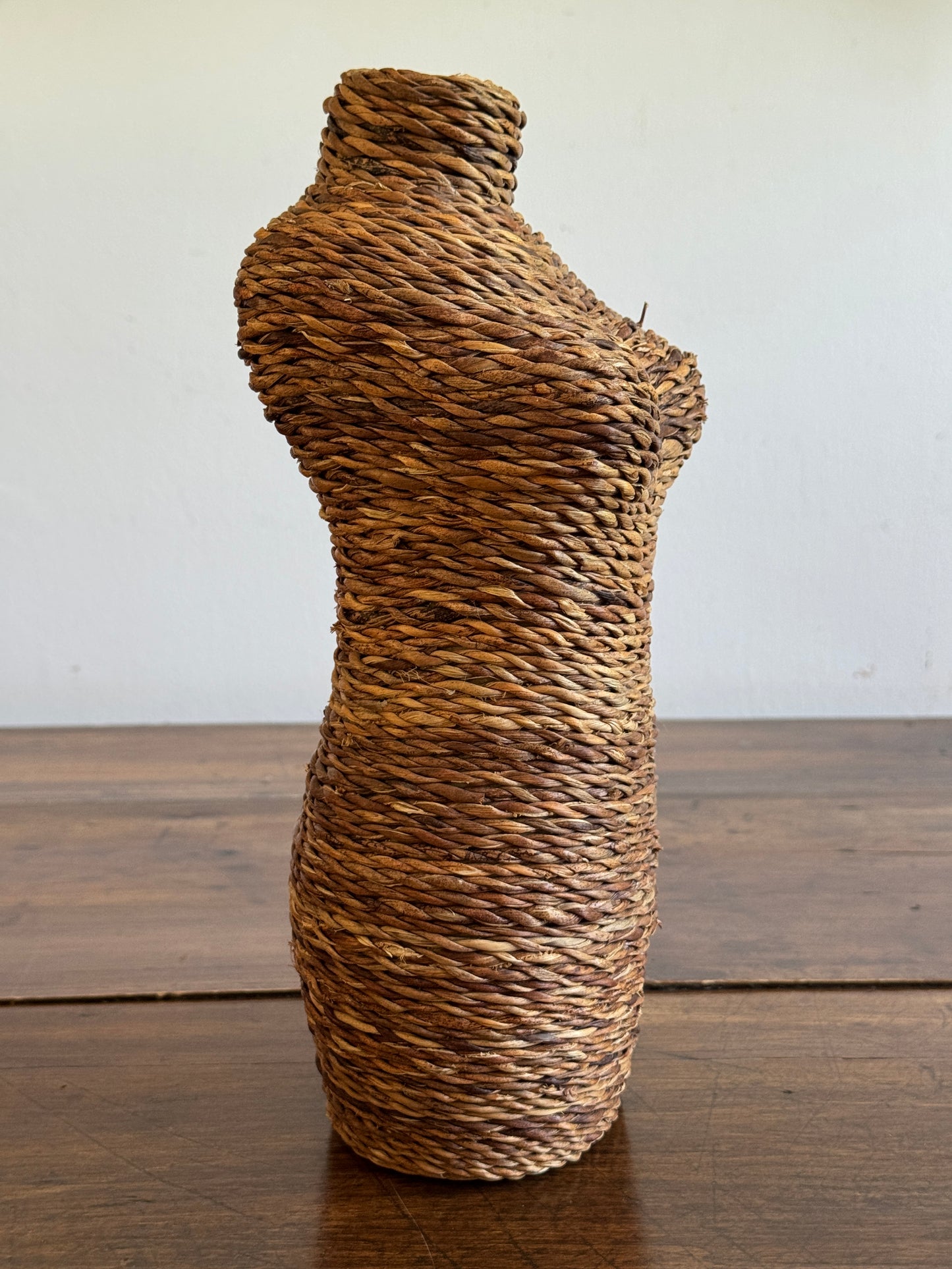 Vintage Small Woven Wicker Bust of Woman's Figure