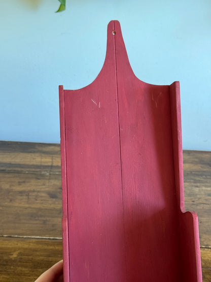 Primitive-Style Wall Shelf - Faded Red Painted Wall Shelf with Single Ledge and Ornate Back