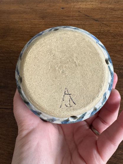Small Pottery Garlic Keeper Jar with Lid and Air Holes at Base