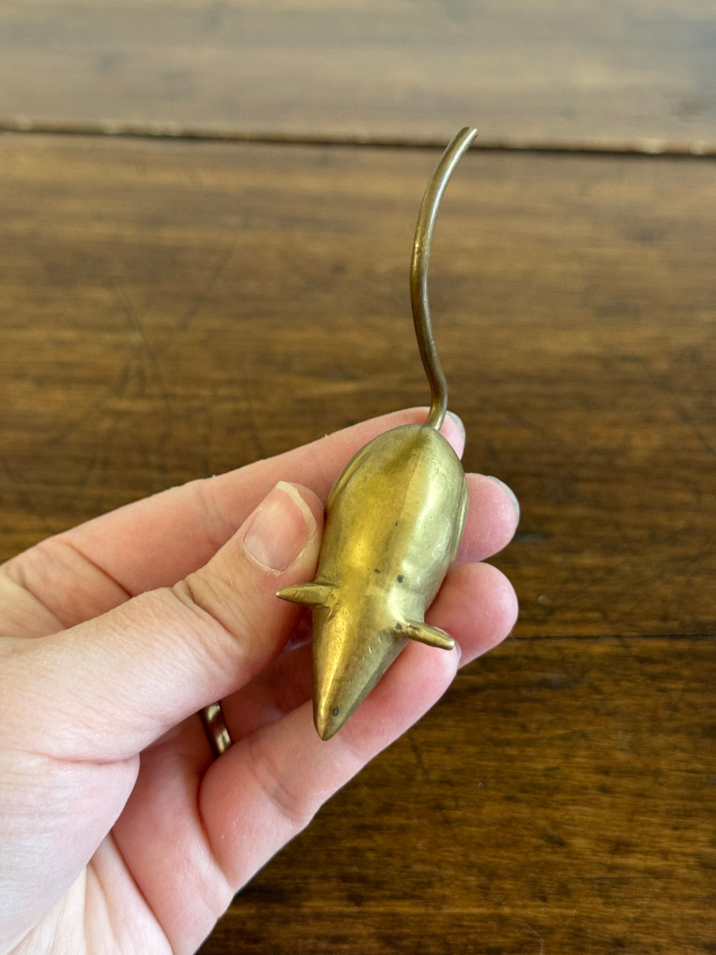 Vintage Brass Mouse Figurine with Thin Tail