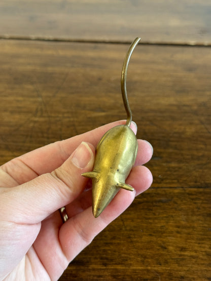 Vintage Brass Mouse Figurine with Thin Tail