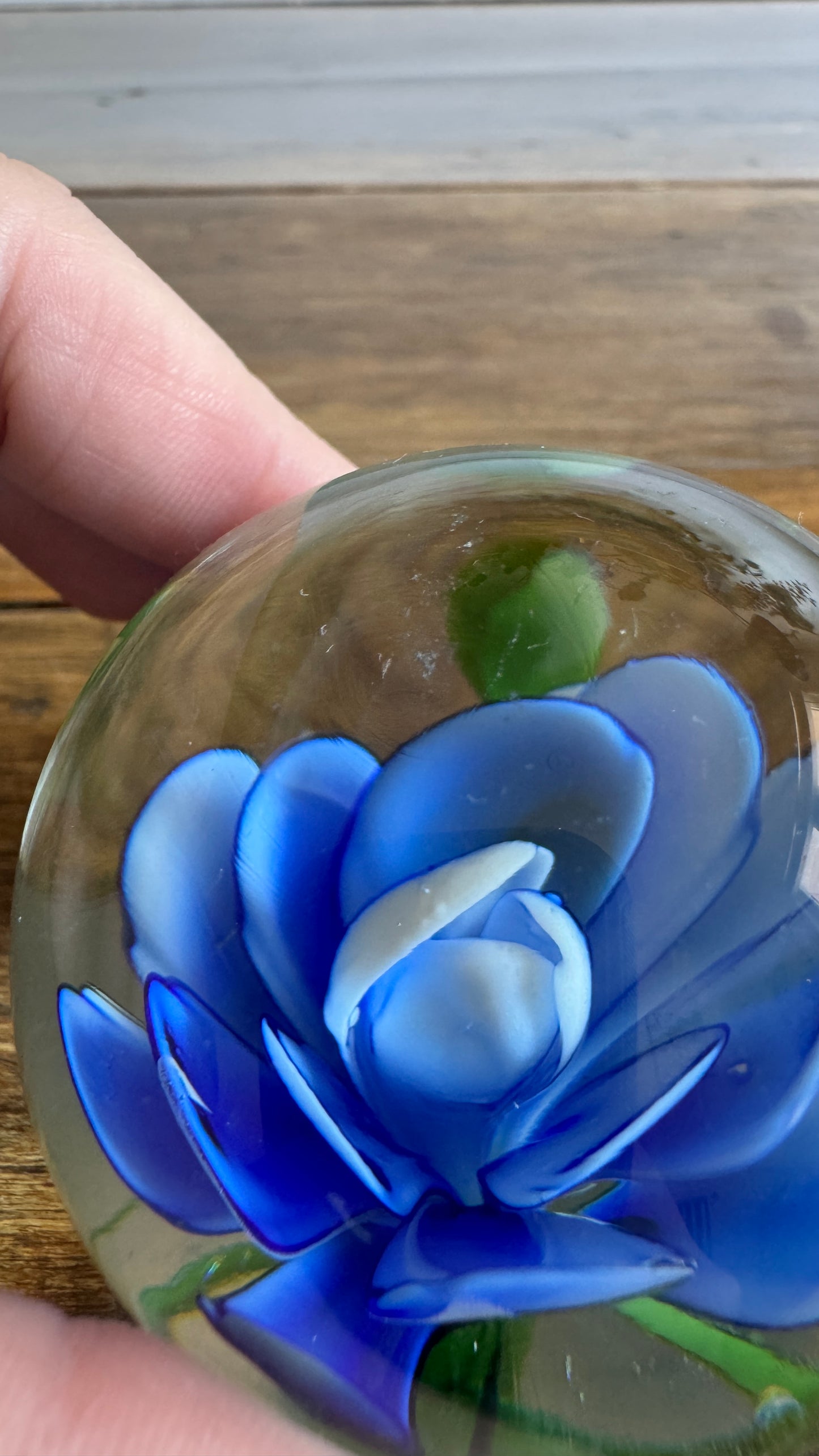 Blue Flower Glass Paperweight