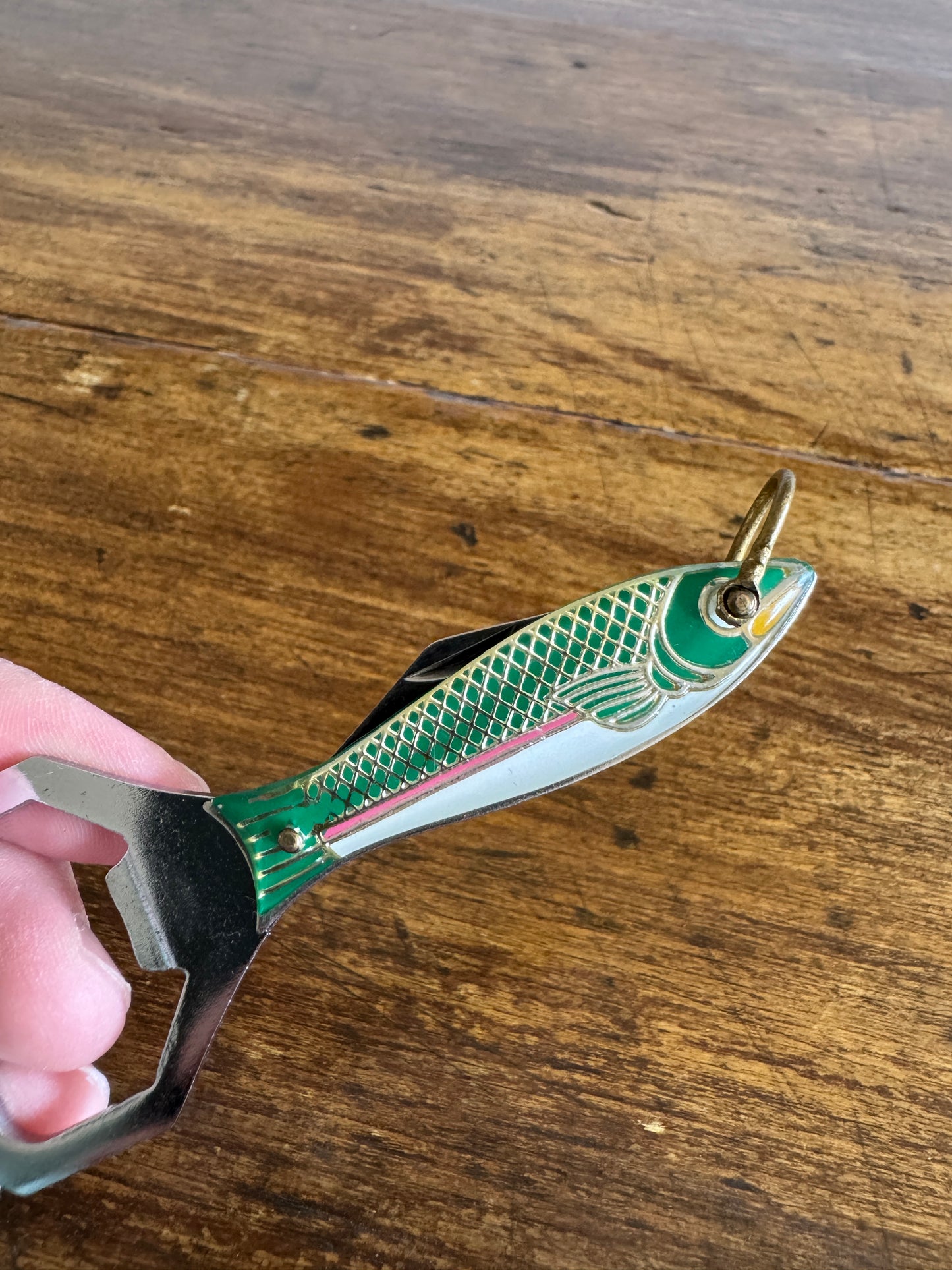 Vintage Fish Shaped Bottle Opener and Foil Pocket Knife Shaped Like Fish