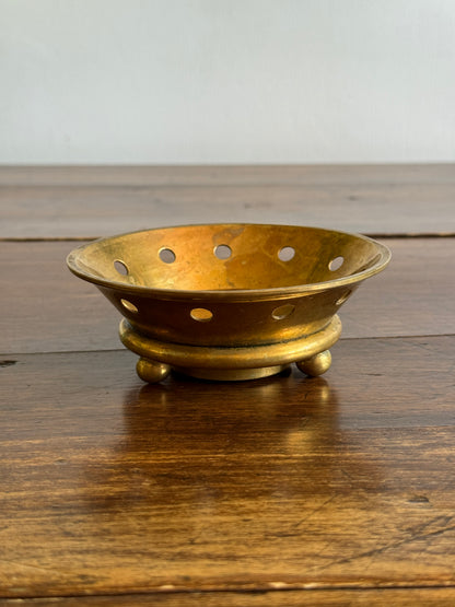 Vintage Brass Trinket Dish with Ring Base and Cutout Side Hole Design