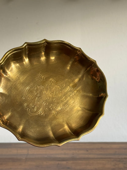 Vintage Brass Anniversary Tray - Happy Anniversary Engraved Dish