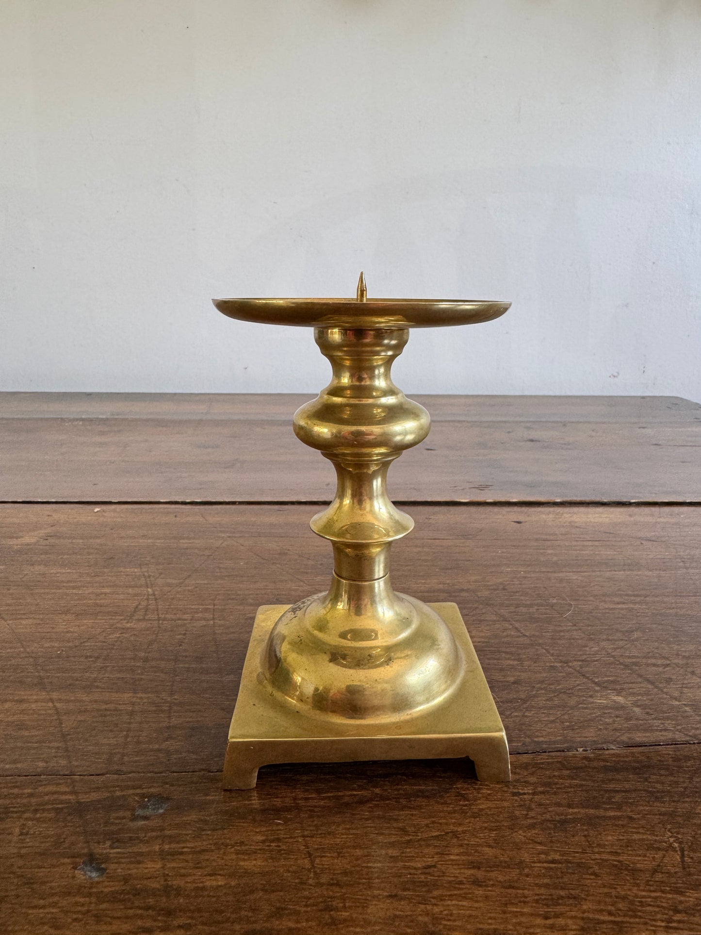 Vintage Brass Candle Pedestal Holder with Spike Platform