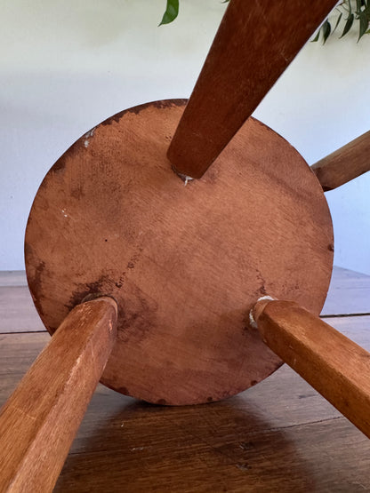 Vintage Small Wood Milk Stool with Handle and Tripod Legs