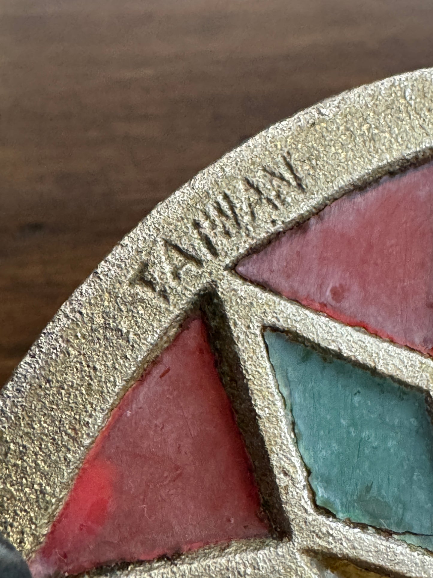 Colourful Metal Trivet with Faux Stained Glass Appearance - Made in Taiwan