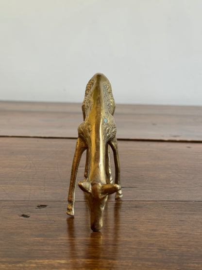 Pair of Vintage Brass Deer Figurines - Grazing Brass Deer