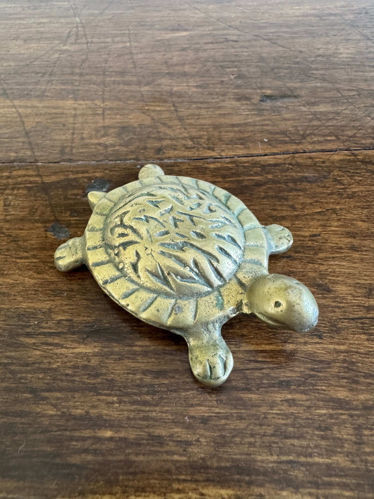 Vintage Small Brass Flat Turtle Figurine