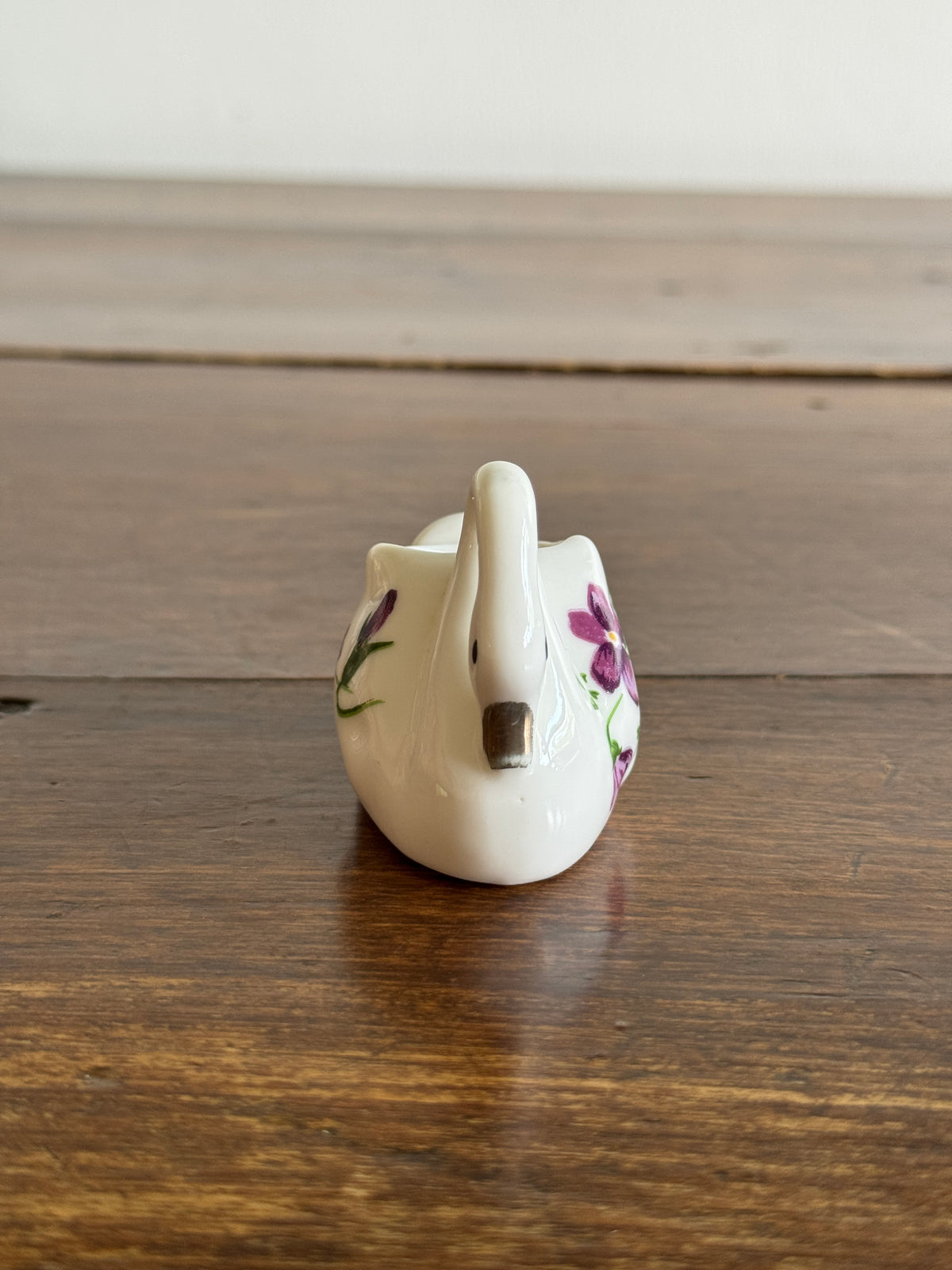 Vintage Ceramic Bird with Purple Flower Detailing - Swan Miniature Holder