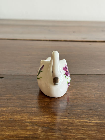 Vintage Ceramic Bird with Purple Flower Detailing - Swan Miniature Holder