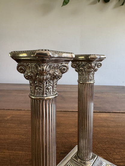 Silver Plated Column Candleholders - Greek Column Candle Holder Pair