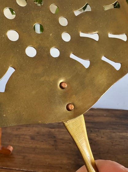 Vintage XL Brass Strainer - Large Wall Hanging Kitchen Utensil