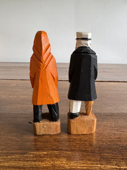 Vintage Set of Two Wood Salty Figurines - Peg Leg Captain and Fisherman