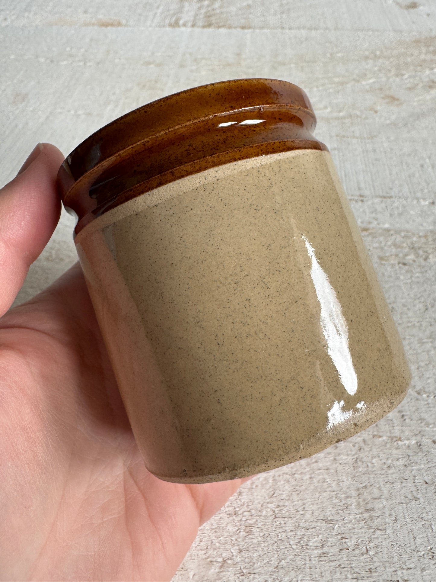 Vintage Small/Miniature Stoneware Jar - Rustic Farmhouse Kitchen Storage Jar - Open Pottery Jar