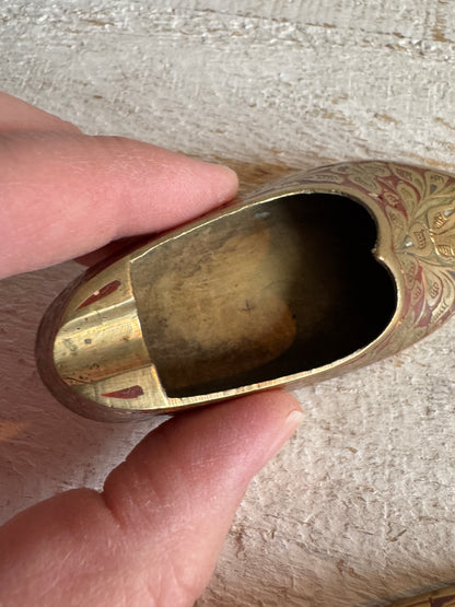 Vintage Pair of Brass with Enamel Shoe Figures - Collectible Ashtray Holder Shaped Like Shoes