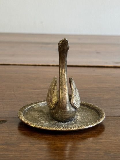 Vintage Silver Plated Swan Ring Holder - Made in Hong Kong