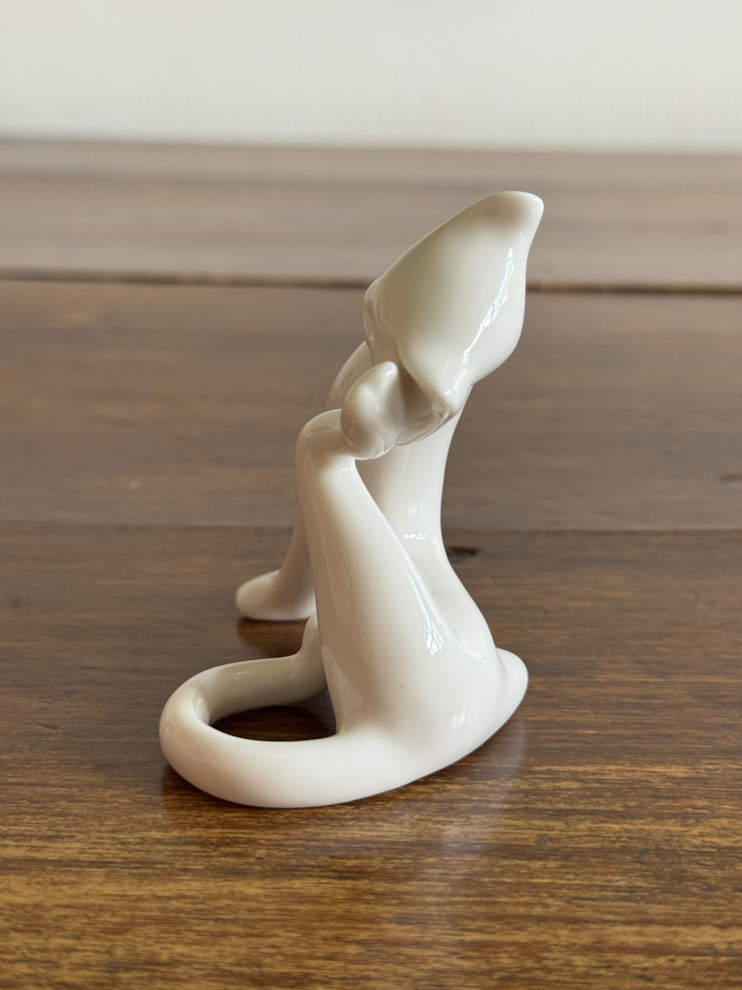 Mid Mod White Cat Figurine Scratching Head - Cheeky Cat Decor