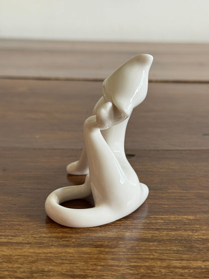 Mid Mod White Cat Figurine Scratching Head - Cheeky Cat Decor