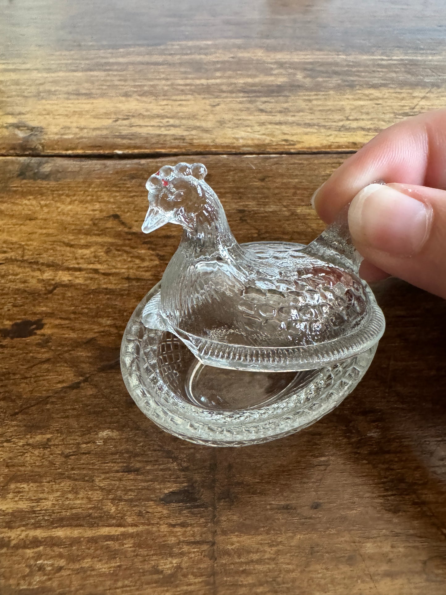 Mini Clear Glass Hen on Nest Salt Cellars - Lot of Four (Read)