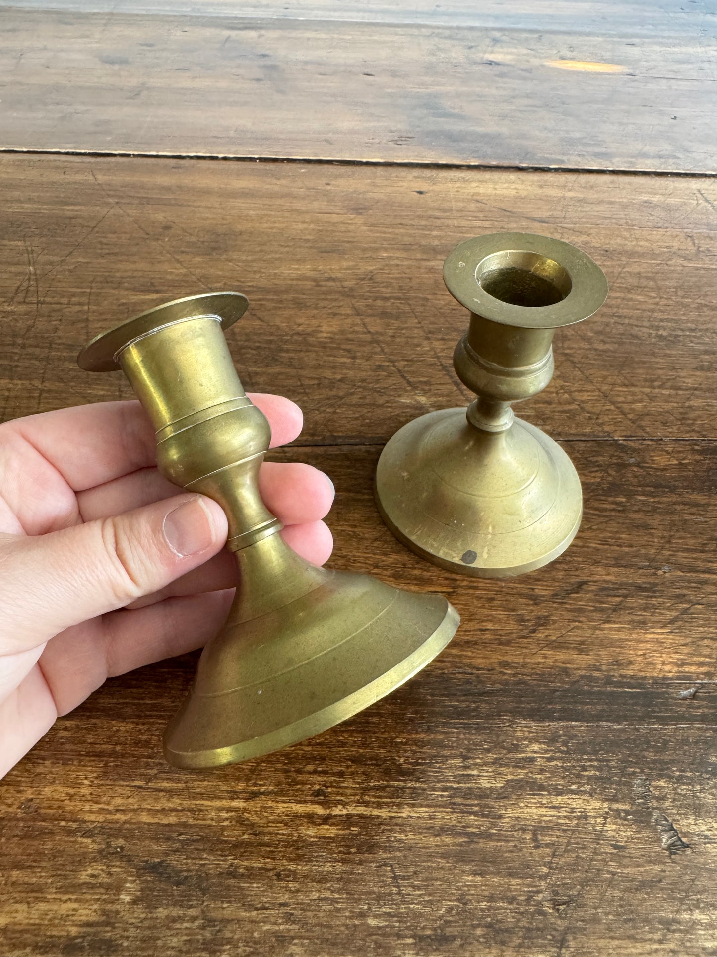 Pair of Short Brass Candleholders - Made in India