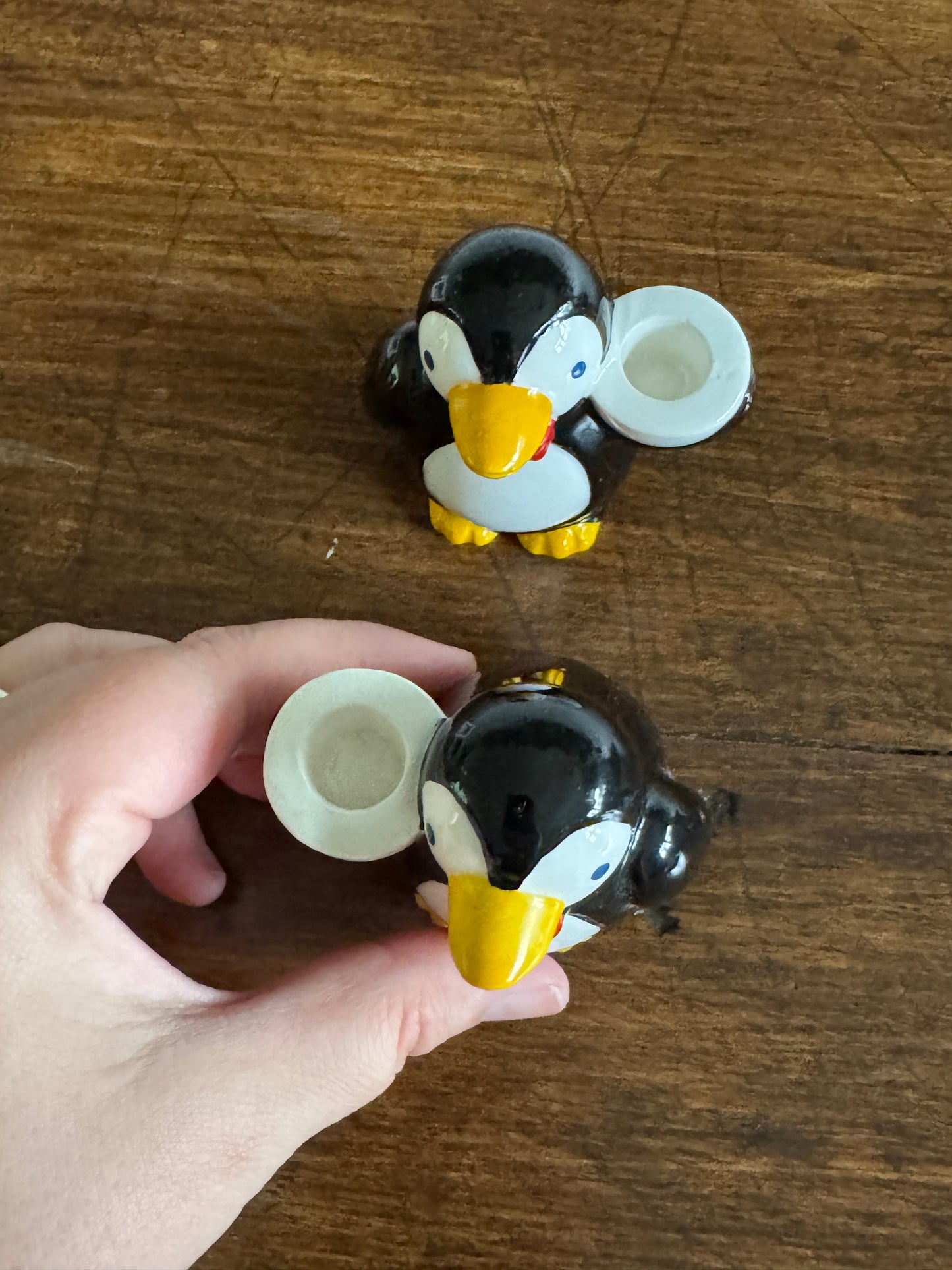 Pick One: Cheeky Holiday Penguin Candle Holders, Pair or Single Style - Made in Korea