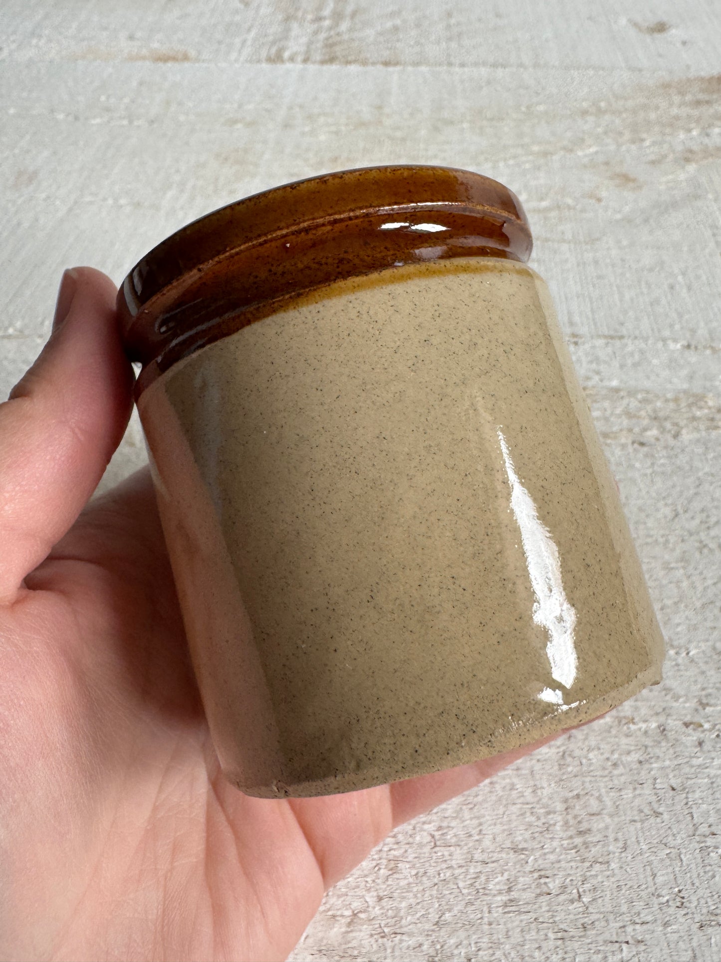Vintage Small/Miniature Stoneware Jar - Rustic Farmhouse Kitchen Storage Jar - Open Pottery Jar
