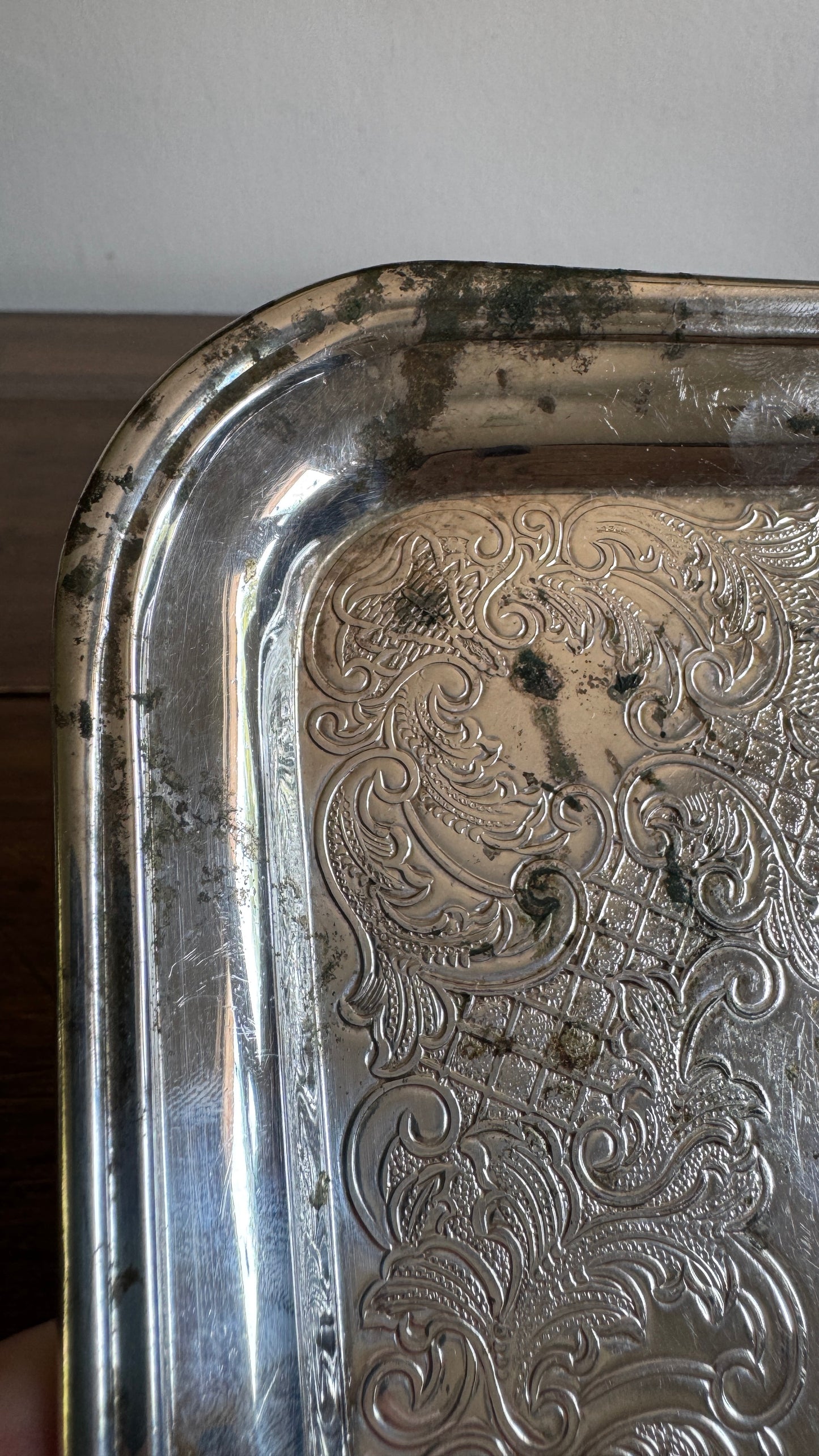 Small Rectangular Silver Trinket Dish Tarnish Spots - Made in Canada
