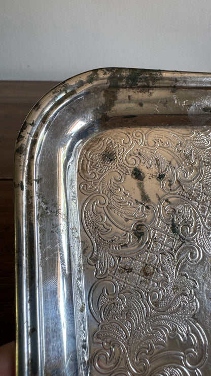 Small Rectangular Silver Trinket Dish Tarnish Spots - Made in Canada