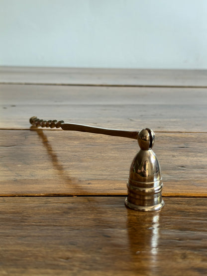 Vintage Silver Plated Candle Snuffer with Adjustable Cup and Wavy Handle Design