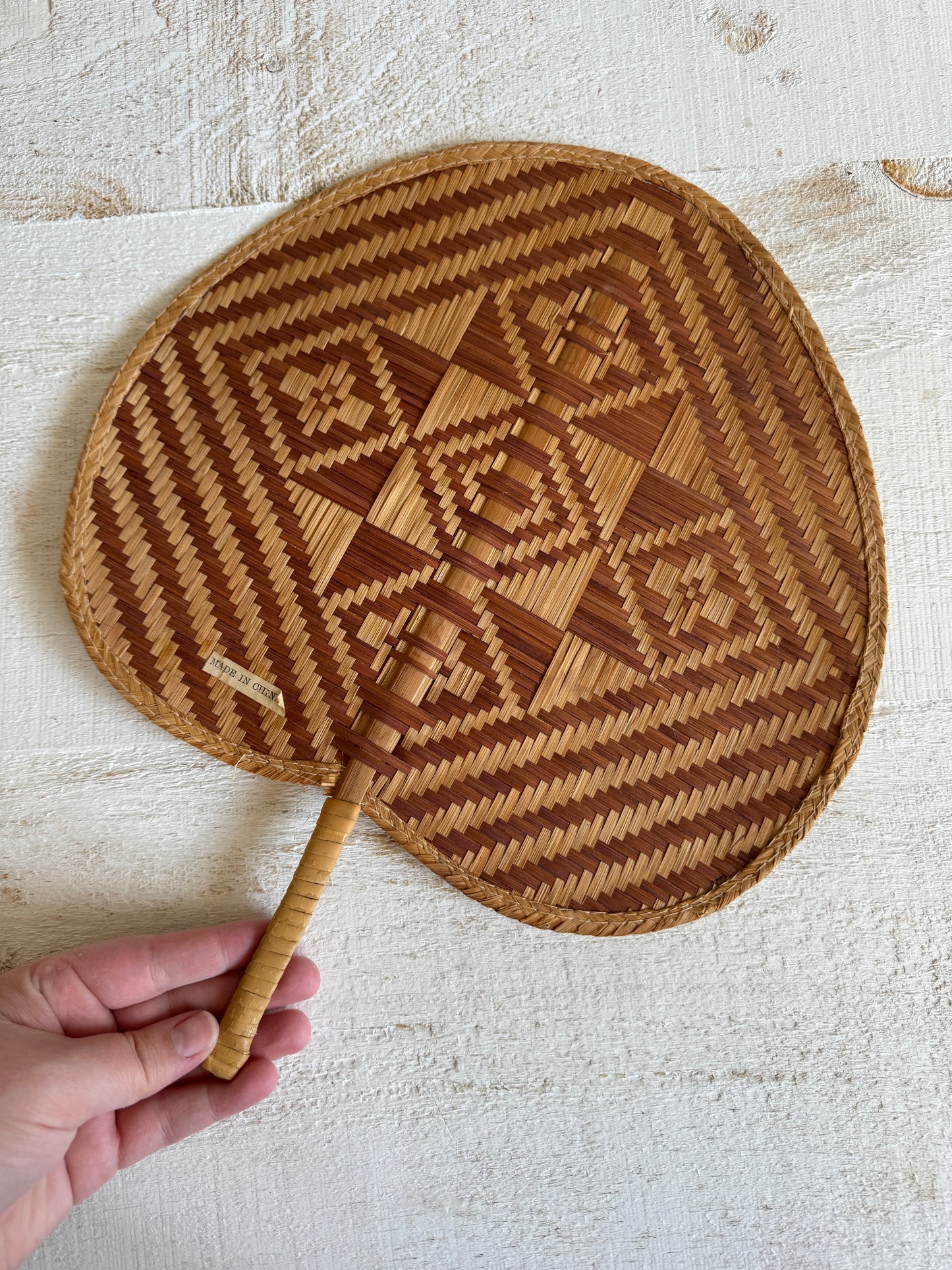 Vintage Natural Woven Hand Fan or Wall Decor - Handheld Boho Fan