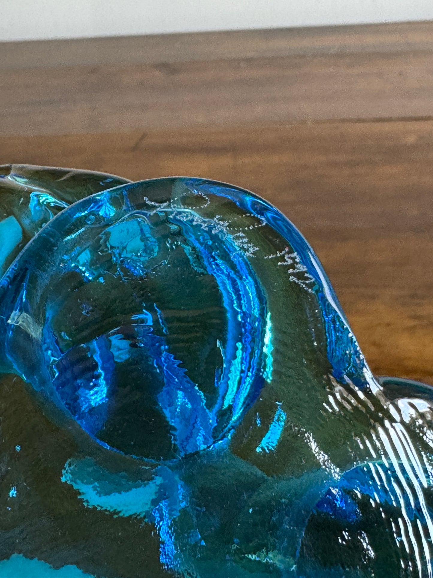 Vintage Glass Blue Birds of Happiness on Heart - Signed Paperweight
