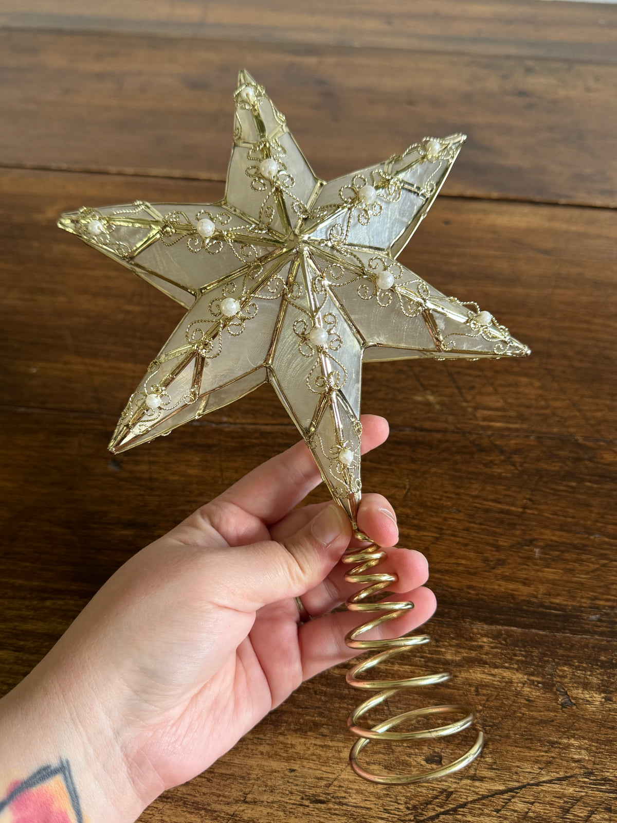 Capiz Shell with Metal Detailing and Faux Pearl Beads Star Tree Topper